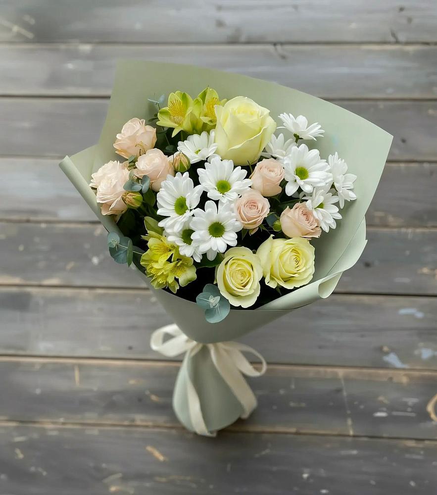 Букет цветов из: Альстромерии, Розы и Хризантемы в Пономаревка Оренбургская область