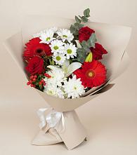 Букет цветов из:  Розы, Хризантемы, Герберы и Лилии в Пономаревка Оренбургская область