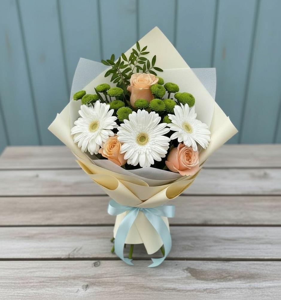 Букет цветов из: Герберы, Розы и Хризантемы в Пономаревка Оренбургская область
