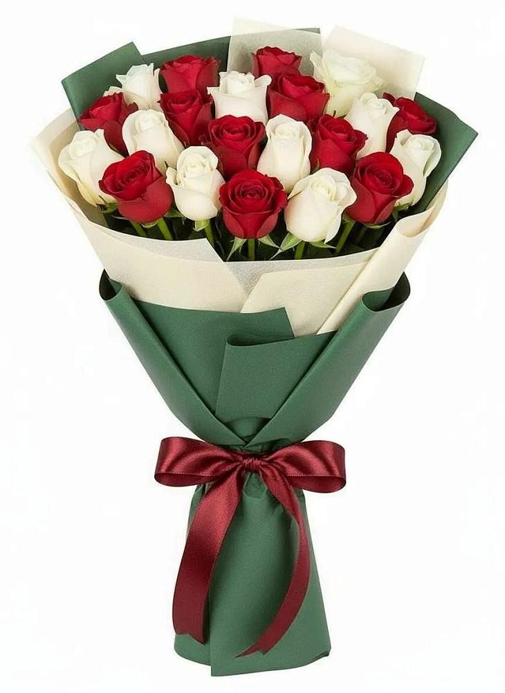 Букет Микс из красных и белых роз в Пономаревка Оренбургская область