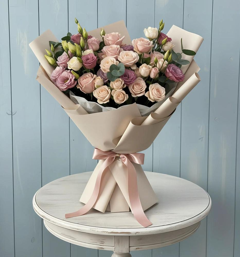 Букет цветов из: Розы и Лизиантусы в Пономаревка Оренбургская область