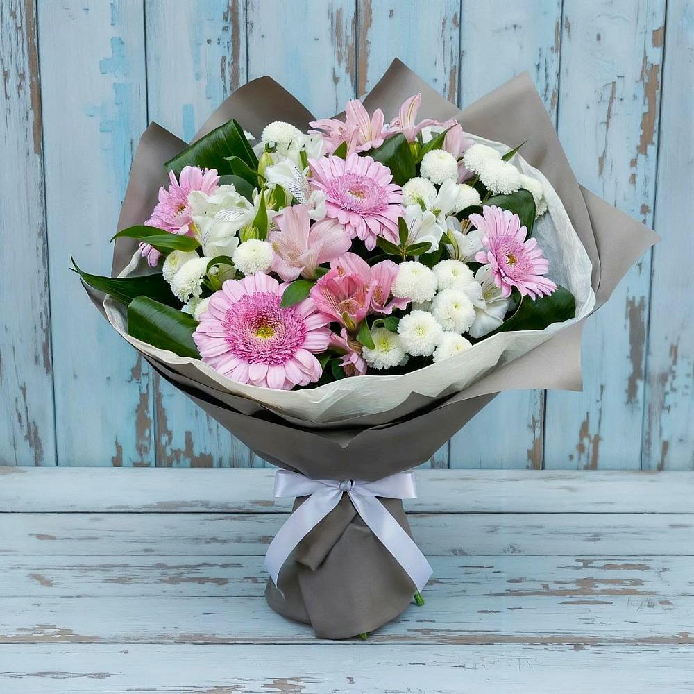 Букет цветов из: Герберы, Альстромерии и Хризантемы в Пономаревка Оренбургская область
