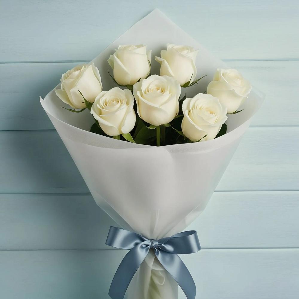 Букет 7 Белых роз Эдлесс Лав в Пономаревка Оренбургская область