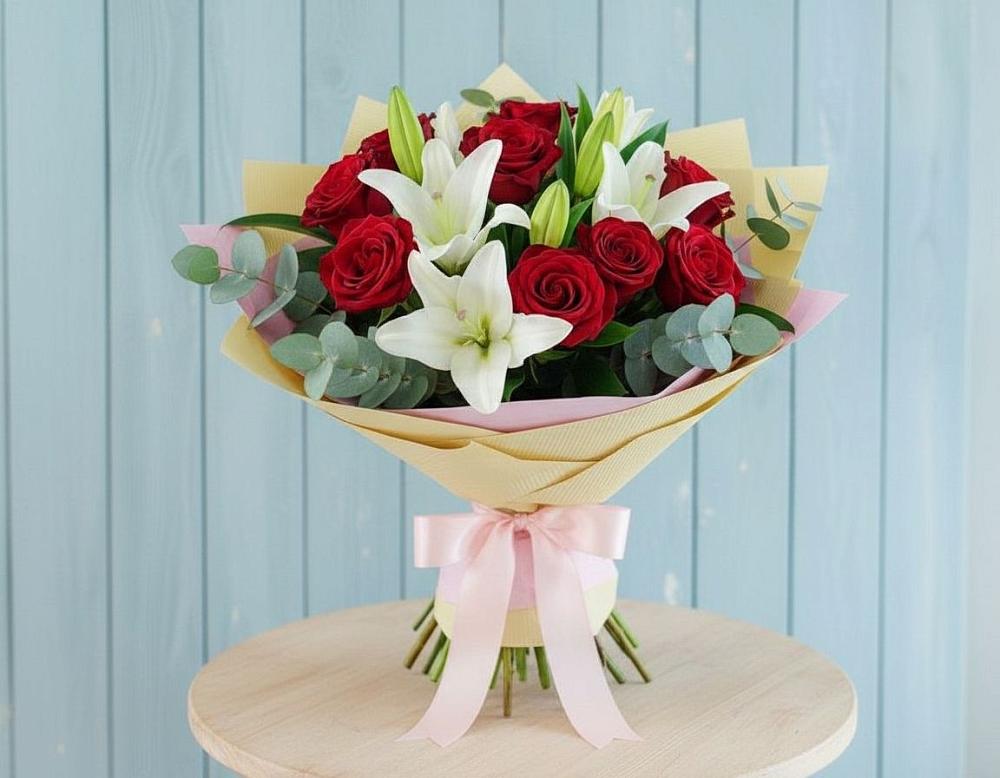 Букет цветов из: Лилии и Розы в Пономаревка Оренбургская область